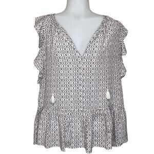 Madewell Silk Lily Ruffle Top In Echo Grid Blouse Size M